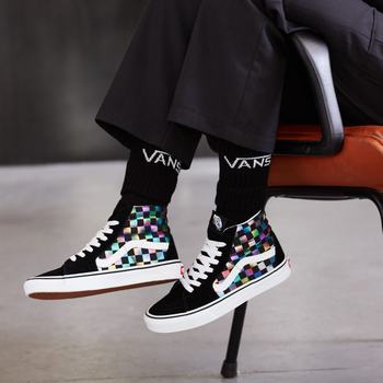 Damske Kotnikove Tenisky Vans Iridescent Check SK8-Hi Čierne/Biele VA48ISNJW